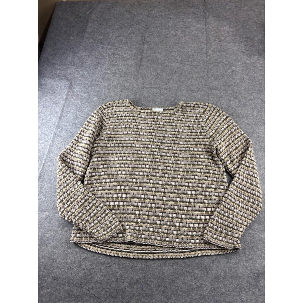 Fashion Bug Vintage Brown‎ Striped Textured Knit Acrylic Sweater XL Made USA SEE